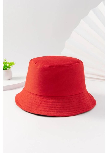 Unisex Basic Kırmızı Bucket Şapka