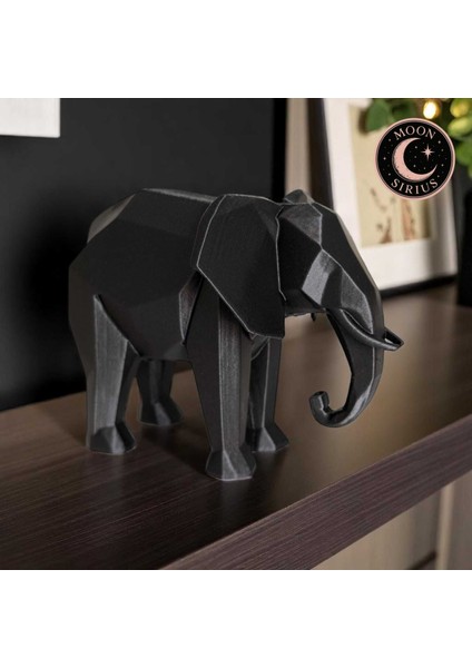Geometrik Siyah Fil Biblo | Modern Dekoratif Masa ve Raf Süsü 13x15x10