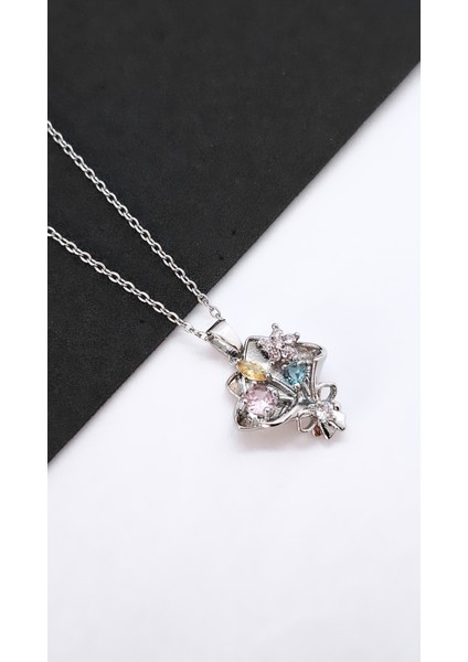 Renkli Çiçek Buketi Figürlü Çelik Kolye fırsatları