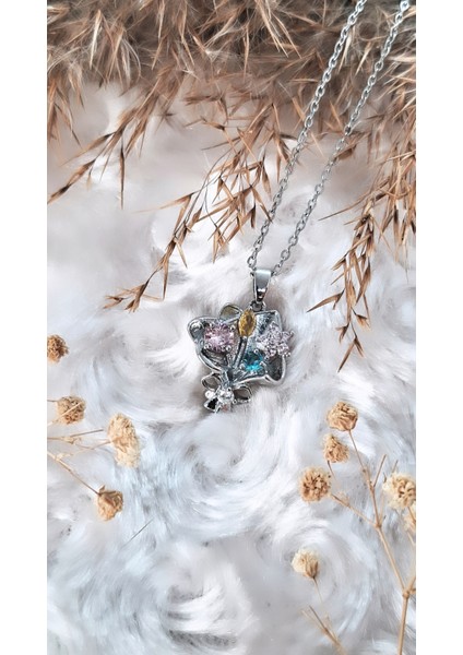 Renkli Çiçek Buketi Figürlü Çelik Kolye indirimleri