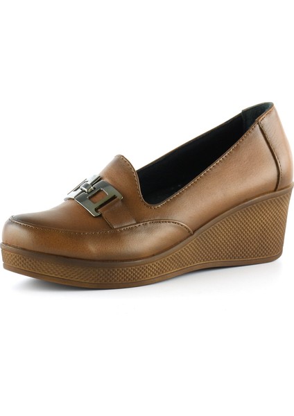 Dafne Taba Hakiki Dana Derisi Tokalı Yuvarlak Burun Dolgu Topuklu Günlük Ayakkabı fiyatları