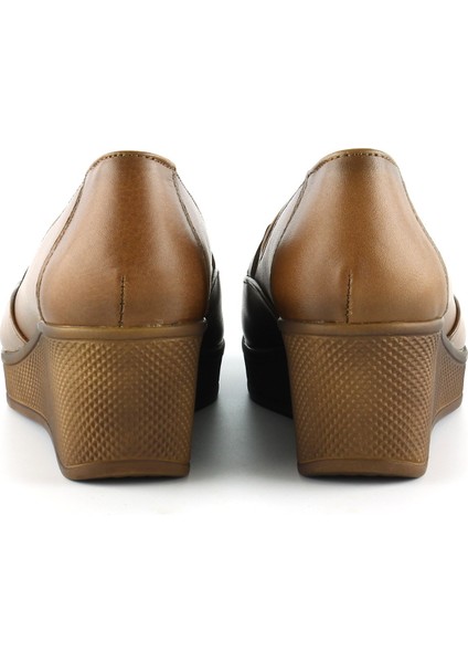 Dafne Taba Hakiki Dana Derisi Tokalı Yuvarlak Burun Dolgu Topuklu Günlük Ayakkabı fırsatları