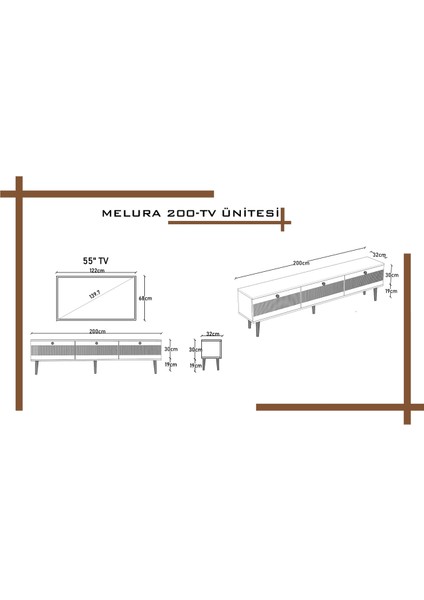 Melura Tv Ünitesi - Tv Sehpası 200 cm %100 Mdf Lake Ahşap Ayaklı fırsatları