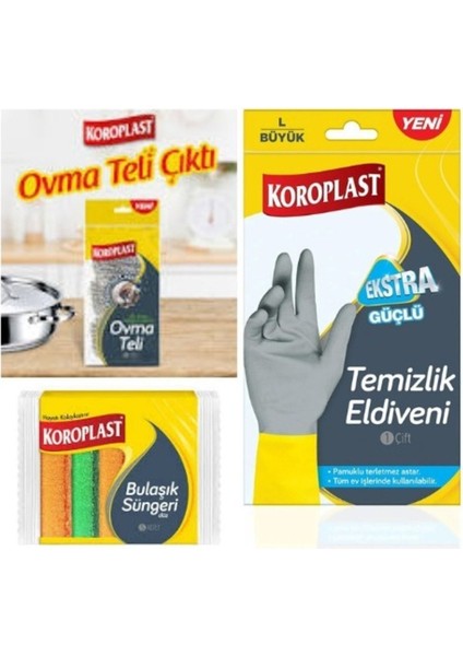 Ekstra Güçlü Büyük Boy Temizlik Eldiveni ve Sünger Takımı, 5'li Set