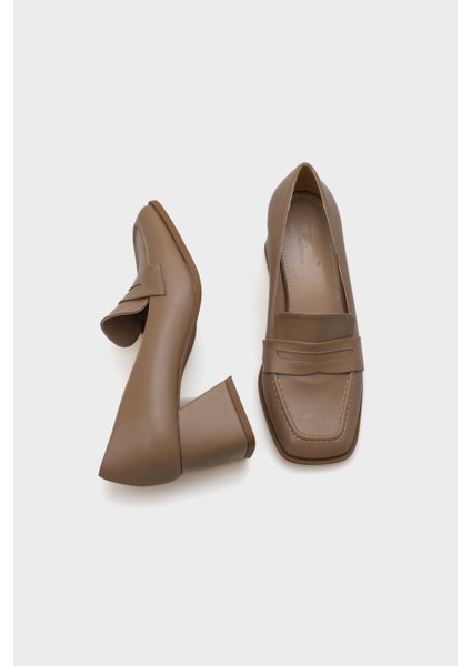 Küt Burunlu Orta Topuklu Loafer Kadın Ayakkabı