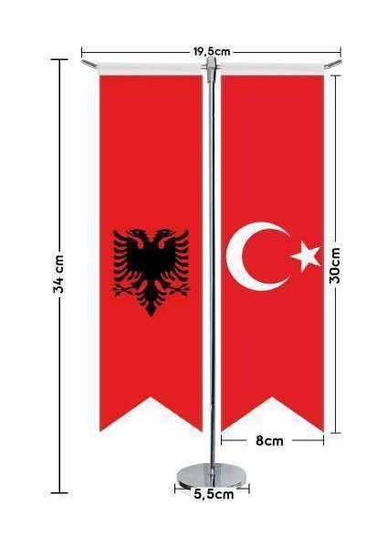 Arnavutluk Bayrağı -Çift Başlı Kartal ve Türkiye -Saten T Direk 2li Masa Bayrağı fiyatları