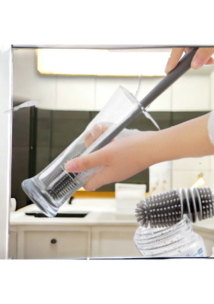 Uzun Saplı Silikon Temizlik Fırçası, Biberon, Kavanoz ve Bardak Yıkama Için