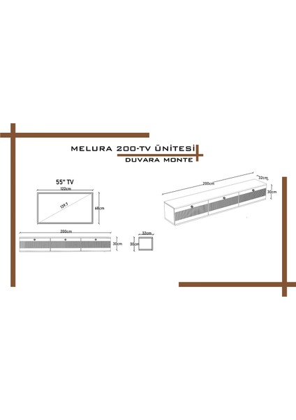 Melura Tv Ünitesi - Tv Sehpası 200 cm Duvara Monte %100 Mdf fırsatları