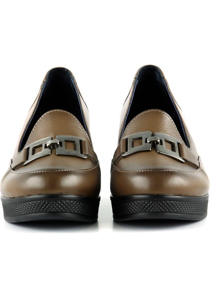 Dafne Kahverengi Hakiki Dana Derisi Tokalı Yuvarlak Burun Dolgu Topuklu Günlük Ayakkabı indirimleri