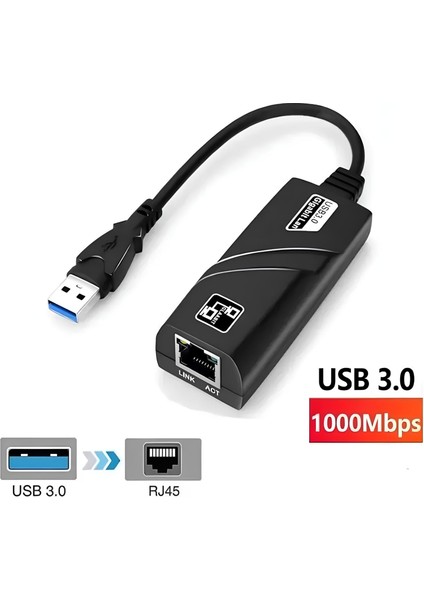 USB to Ethernet Gigabit Adaptör – 10/100/1000 Mbps | Siyah Renk | Tak-Çalıştır 🔌🌐 modelleri