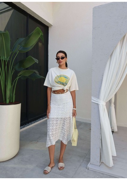 Güpürlü Asimetrik Uzun Etek fiyatları