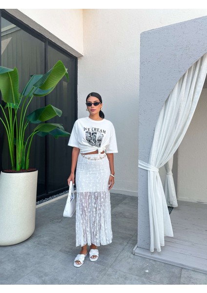 Kloş Detaylı Dantel Etek