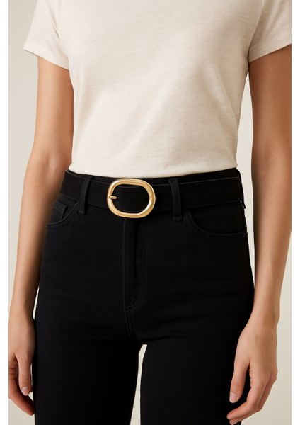 Kadın Oval Tokalı Süet Kemer