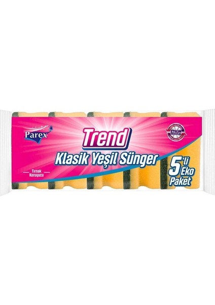 Yeşil Oluklu Sünger 5'li Set, Temizlikte Pratik ve Etkili Kullanım