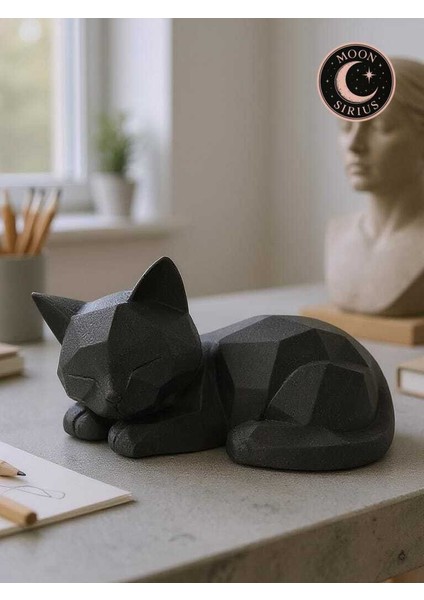 Geometrik Siyah Uyuyan Kedi Biblo – Dekoratif Masaüstü Obje