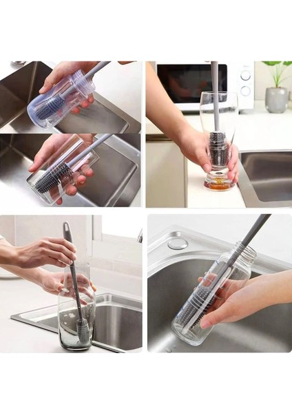 Uzun Saplı Silikon Fırça ile Biberon ve Suluk Temizliği modelleri