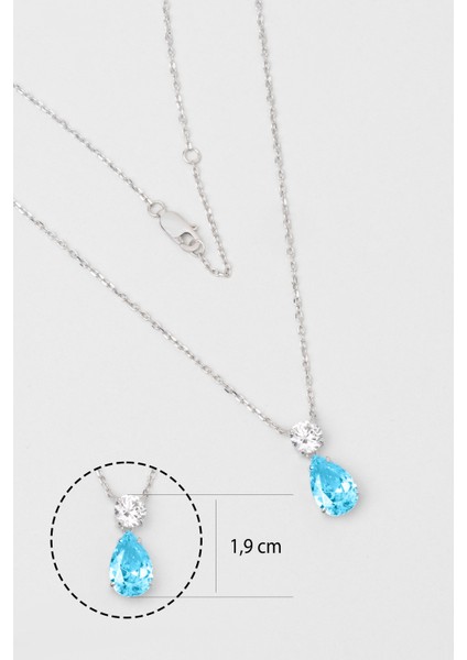 Aquamarine Taşlı 18 Ayar Beyaz Altın Kaplama 45 cm Gümüş Kolye fiyatları