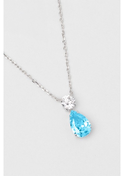 Aquamarine Taşlı 18 Ayar Beyaz Altın Kaplama 45 cm Gümüş Kolye modelleri