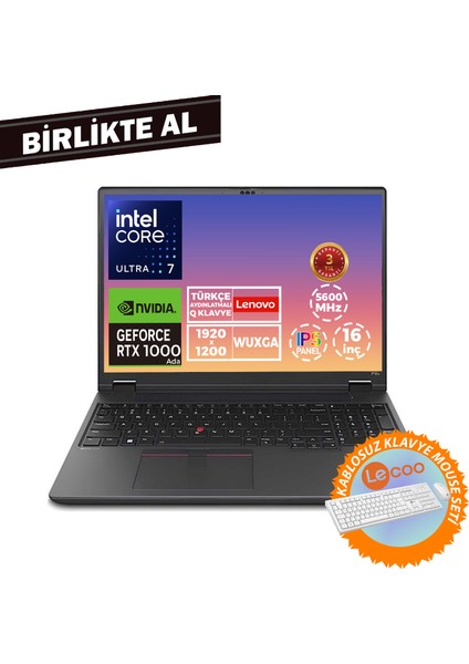 Mws P16V G2 U7 155H 24GB 512GB SSD 6 GB RTX1000 16" W11P + Klavye Mouse Set 21KXS0ASTX 029