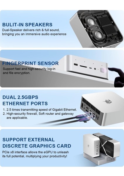 GTI14 Ultra Aı Pc Intel® Core™ Uıtra 9 185H, 96GB Ram, 2tb M.2 Ssd, Wifi, Hdmı, Dp, Thunderbolt 4, Win.11 Pro Mini PC(BEE-GTI14-96G2T) fiyatları