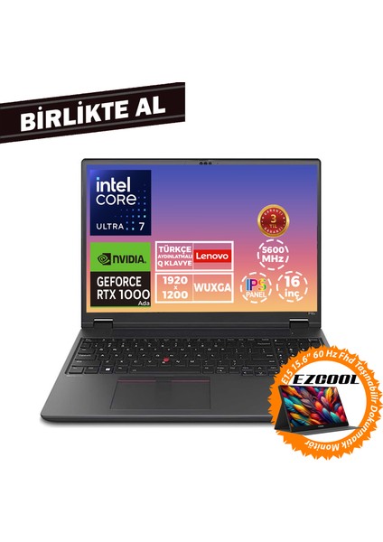 Mws P16V G2 U7 155H 40GB 1tb SSD 6 GB RTX1000 16" W11P + 15.6" Touch Monitör 21KXS0ASTX 033
