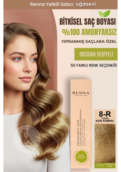 Amonyaksız Bitkisel Yıpranmış Saçlar İçin Saç Boyası 8-R Yoğun Açık Kumral 60 ml
