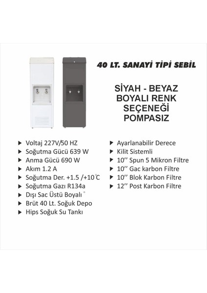 40 Litre Sanayi Tipi Arıtmalı Su Sebili - Pompasız Model - Arıtma ve Soğutma fiyatları