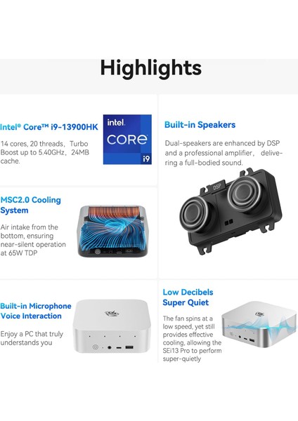 SEI13 Pro - Intel I9 13900HK Işlemci, 32GB Ddr5 6000MHZ Ram, 1tb Ssd,hdmı,dp,2.5gethernet, Win 11 Pro Mini Pc (BEE-SEI13-PRO) fiyatları