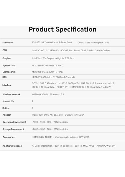 SEI13 Pro - Intel I9 13900HK Işlemci, 32GB Ddr5 6000MHZ Ram, 1tb Ssd,hdmı,dp,2.5gethernet, Win 11 Pro Mini Pc (BEE-SEI13-PRO)