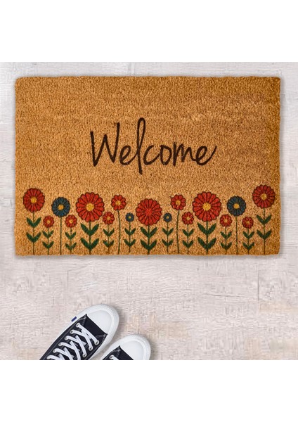 Blattern Koko Çiçek Desenli Welcome Kapı Paspası - Renkli - 40X60 cm