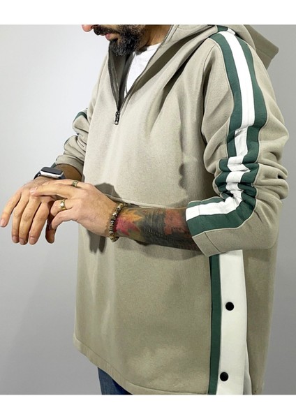 Şerit ve Düğme Detaylı Oversize Erkek Kapüşonlu Sweatshirt modelleri