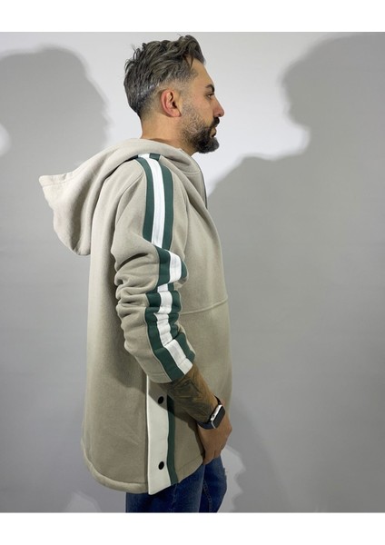 Şerit ve Düğme Detaylı Oversize Erkek Kapüşonlu Sweatshirt fırsatları