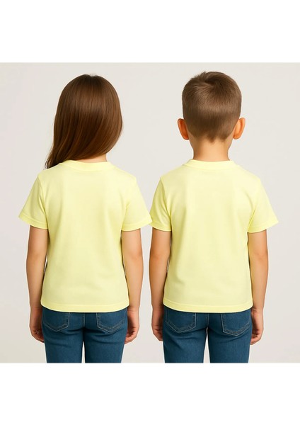 Unisex Basic Pamuklu Oversize Limon Sarısı Çocuk Tişört fiyatları