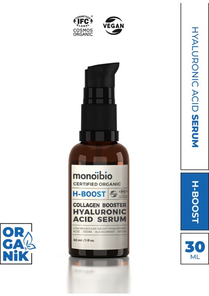Organik Hyalüronik Asit Serum – Yoğun Nemlendirici Gece ve Gündüz Serumu - Vegan H- Boost Serum
