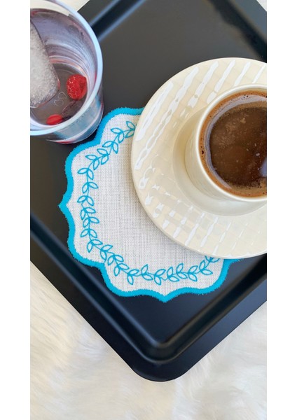 Yaprak Nakışlı Kahve Altlığı,sunum Peçetesi,kahve Yanı Peçetesi,6’lı Kokteyl Peçetesi,bardak Altlığı