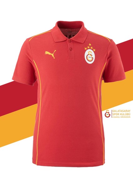 Gs Tsrt 006 Galatasaray Orijinal Lisanslı Polo Yaka Kırmızı Antrenman 5 Yıldızlı T-Shirt + Akrilik Atkı Set Hediyelik Ahşap Kutulu