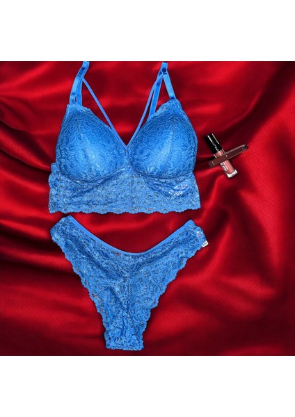 Dantelli Çapraz Askılı Büstiyer Kaplı Bralet Sütyen Takımı