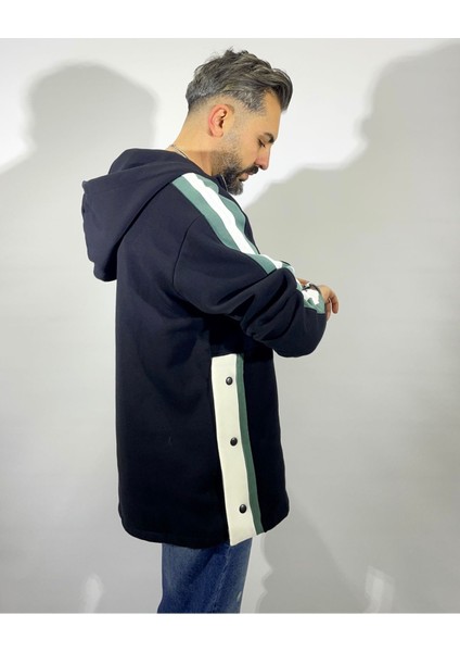 Şerit ve Düğme Detaylı Oversize Erkek Kapüşonlu Sweatshirt fiyatları