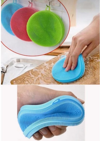 2'li Silikon Mutfak Temizlik Bezi ve Sünger Seti, Yumuşak ve Dayanıklı