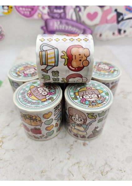 1 Rulo Karalama Defter Çıkartmaları Karikatür Çiçek Kız Sevimli Çıkartmalar 2 mt Su Geçirmez Pet Diy