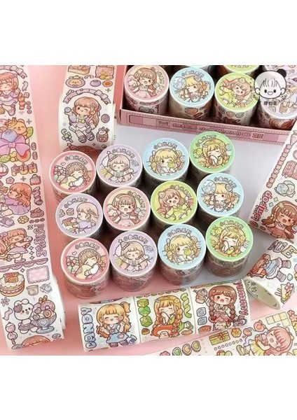 1 Rulo Karalama Defter Çıkartmaları Karikatür Çiçek Kız Sevimli Çıkartmalar 2 mt Su Geçirmez Pet Diy