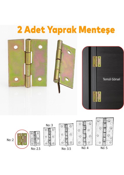 2 Adet Yaprak Menteşe Prinç Sarı No:2 Mobilya Pencere Kapı Duşakabin Dolap Menteşesi Iki Kanatlı