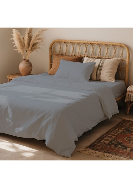 3 Parça Lastikli Çarşaflı Ranforce Pamuklu Kumaş Tek Kişilik Nevresim Takımı