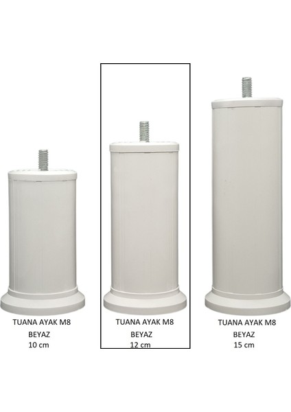 12 Cm Beyaz Baza, Yatak, Koltuk, Kanepe Ayağı Civatalı M8 (ince Diş)