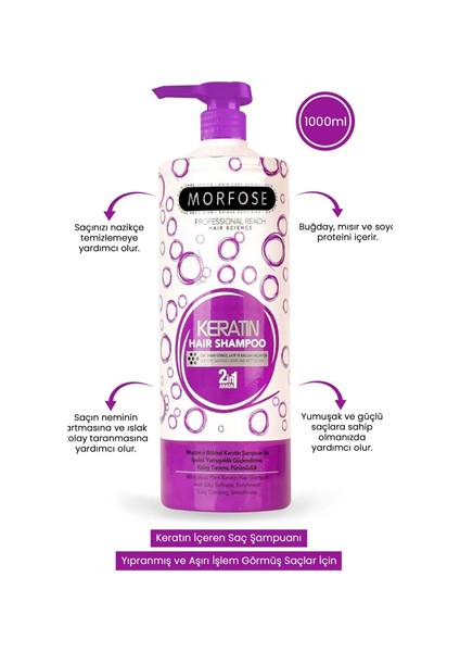 Keratin 2in1 Şampuan – 1000 ml | Onarıcı & Nemlendirici Bakım | Keratin Destekli Saç Temizliği modelleri