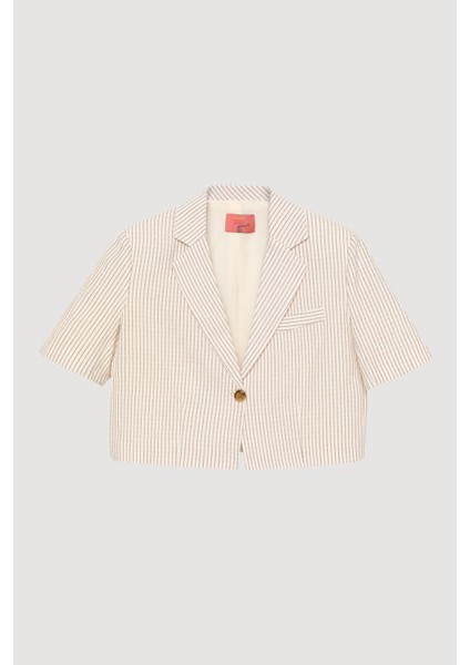 Vatkalı Crop Blazer Ceket Naturel