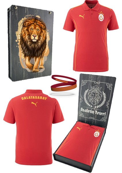 Gs Tsrt 006 Galatasaray Orijinal Lisanslı Polo Yaka Kırmızı Antrenman 5 Yıldızlı T-Shirt + Bileklik Set Hediyelik Ahşap Kutulu