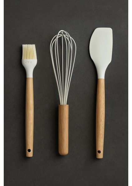 Bambu .saplı 3'lü Silikon Mutfak Seti ( Fırça-Spatula-Çırpıcı)