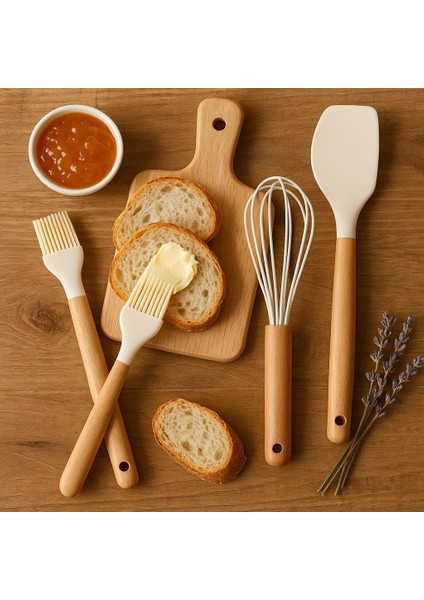 Bambu .saplı 3'lü Silikon Mutfak Seti ( Fırça-Spatula-Çırpıcı) modelleri