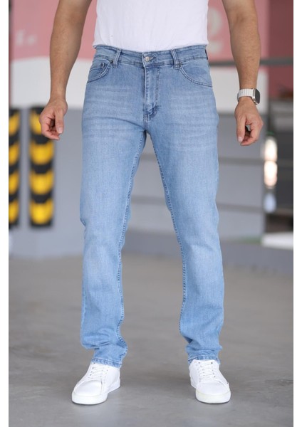 Erkek Mavi Regular Fit Rahat Kesim Esnek Likralı Denim Jeans Kot Pantolon